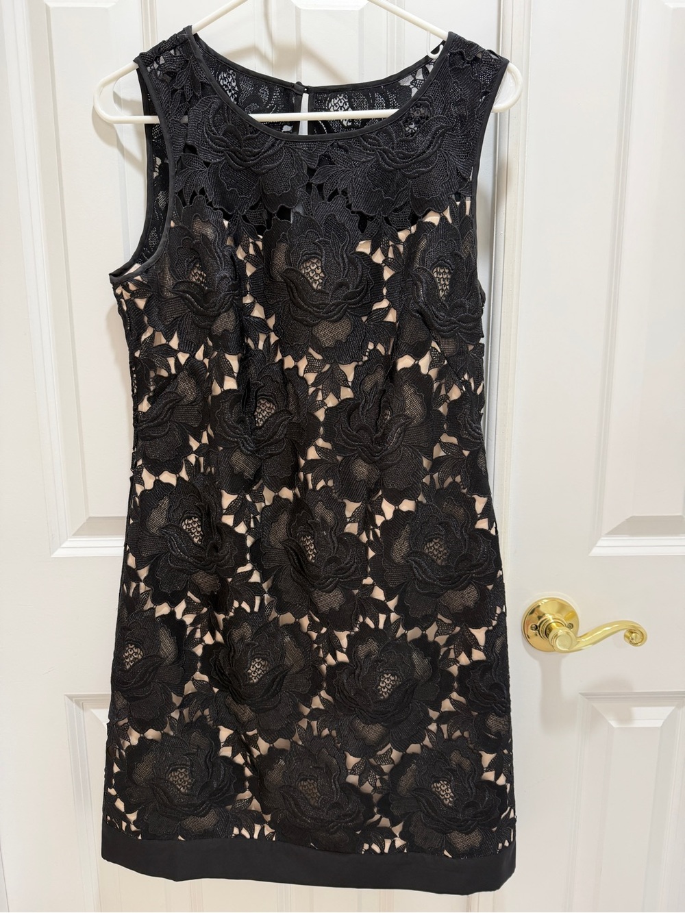 White House Black Market Black Lace Mini Dress with Nude Lining size 8